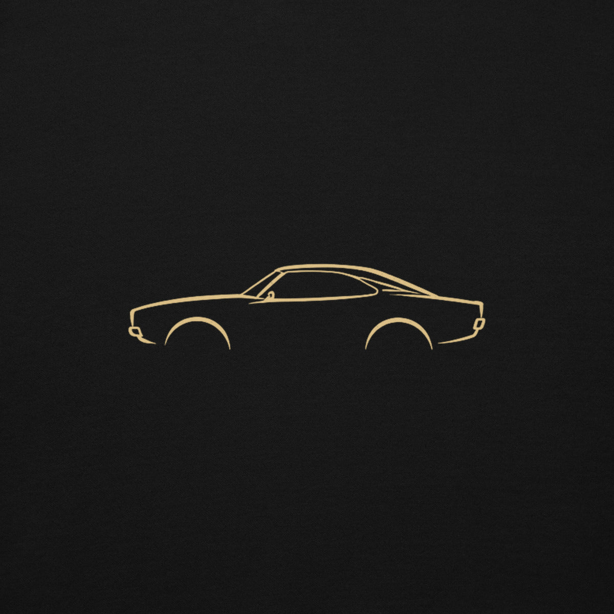 Dodge Charger (1969) Premium Hoodie — Core Colors in Black — close-up of the car drawing on fabric