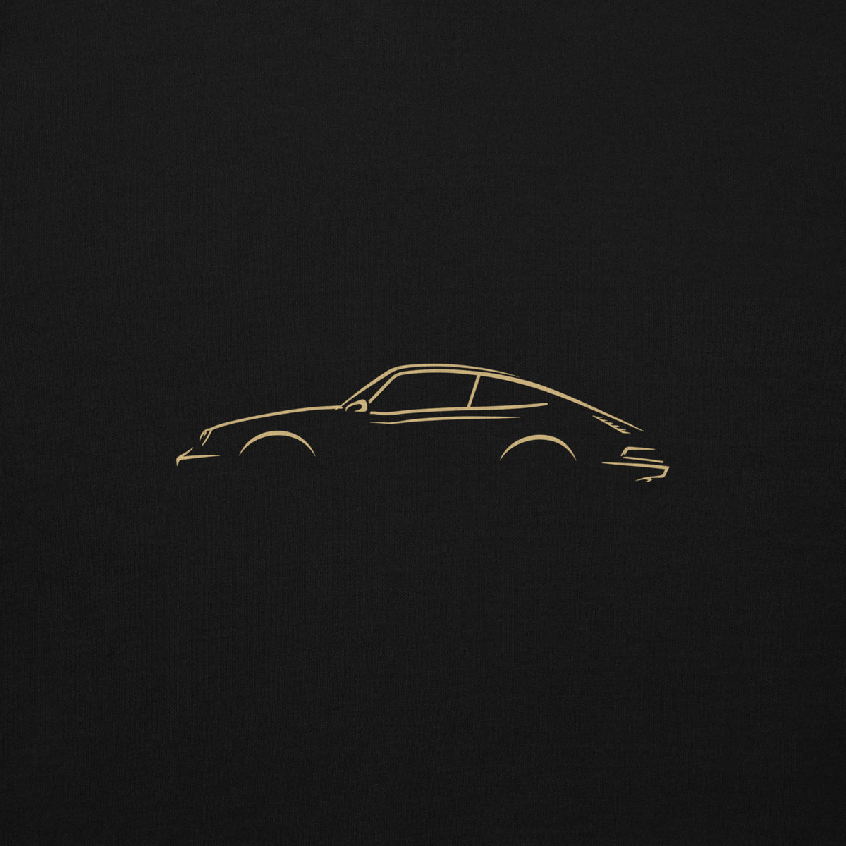Porsche 911 (G-Series) Premium Hoodie in Black — close-up of gold car drawing on fabric