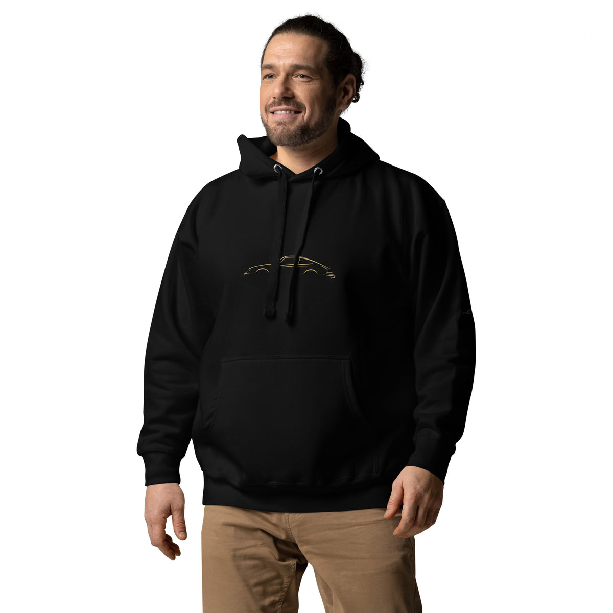 Porsche 911 (G-Series) Premium Hoodie in Black — model wearing the garment