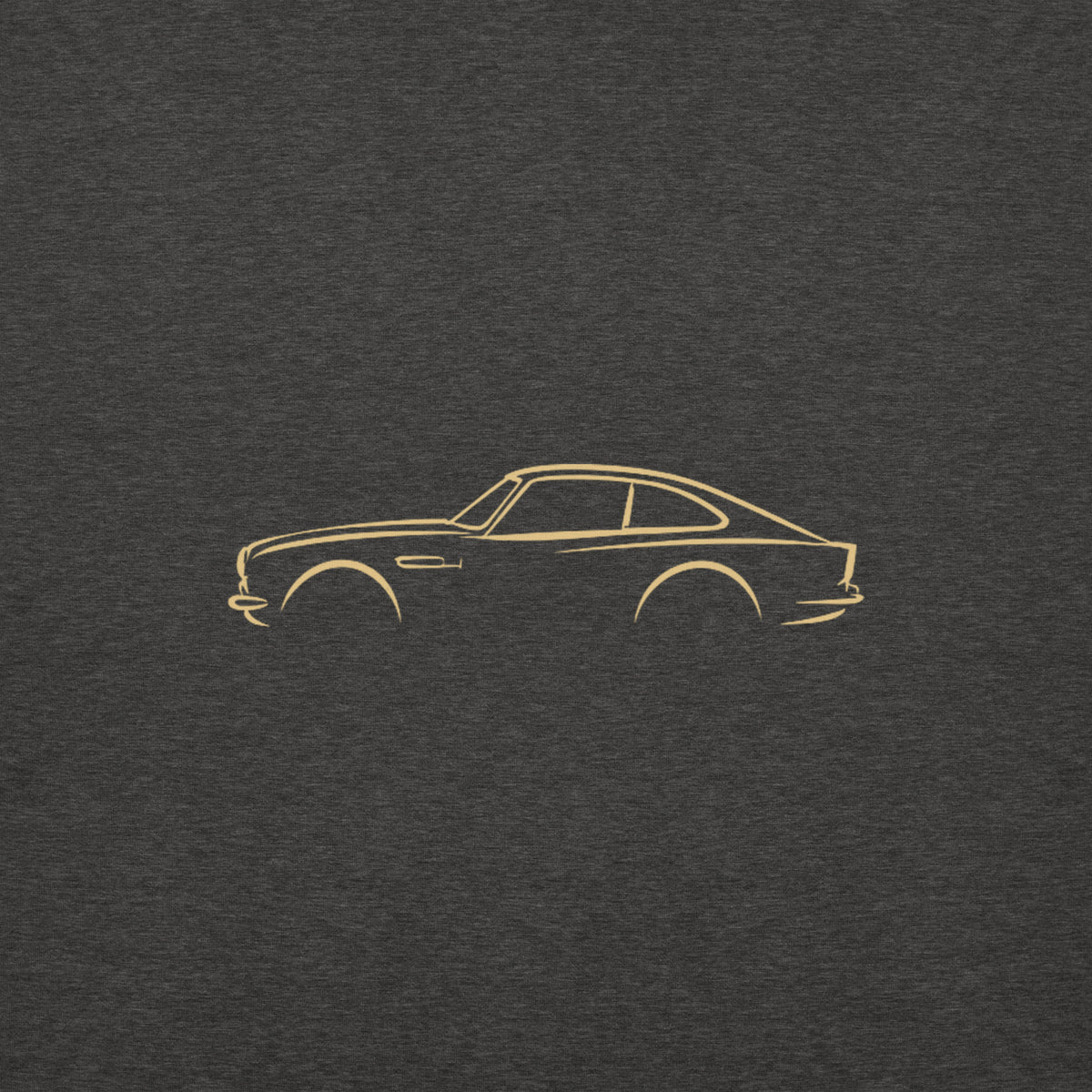 Aston Martin DB5 Premium Hoodie — Core Colors in Charcoal Heather — close-up of the car drawing on fabric