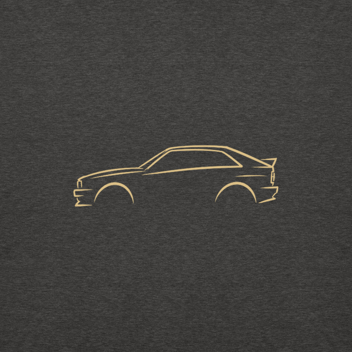 Audi Ur-quattro Premium Hoodie — Core Colors in Charcoal Heather — close-up of the car drawing on fabric