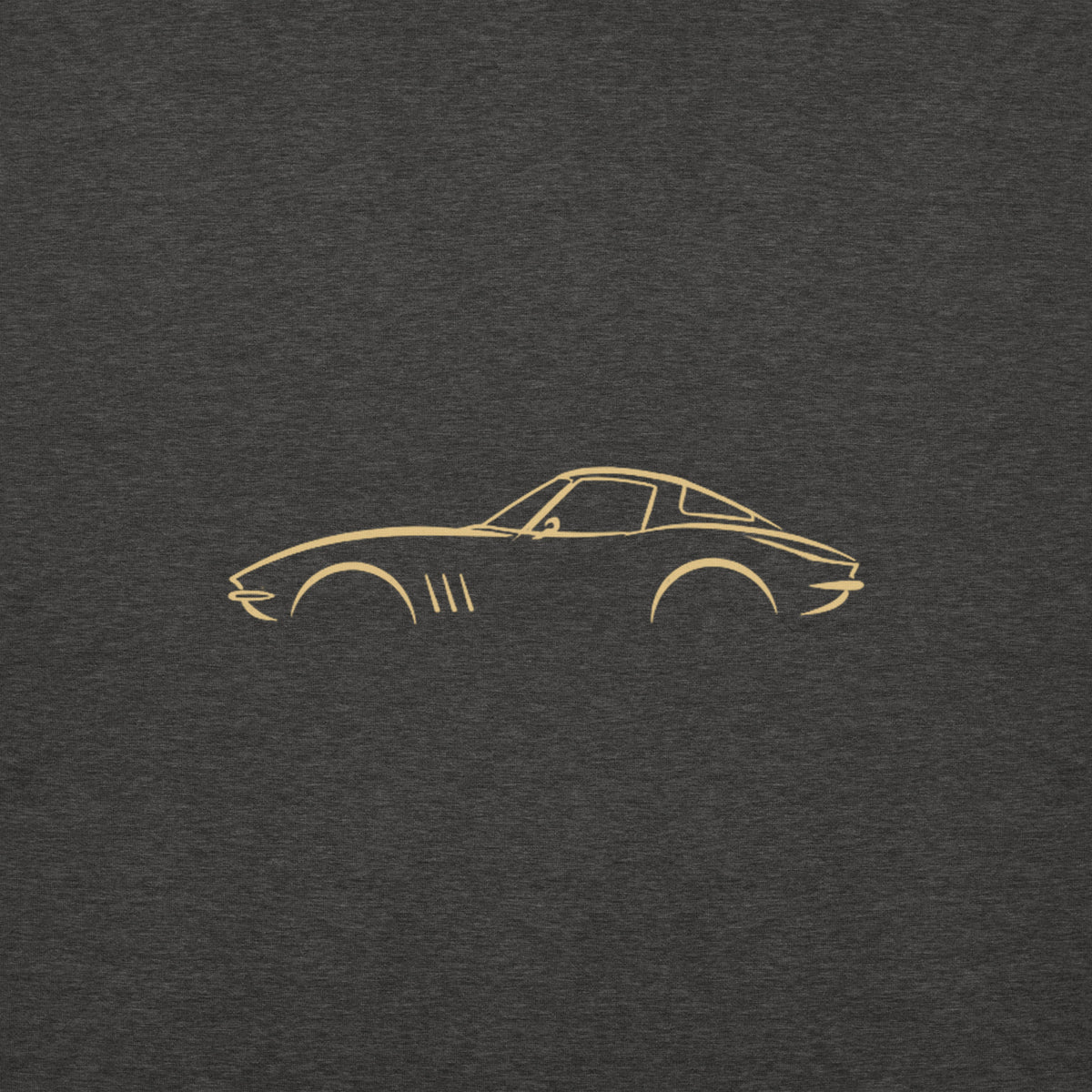 Chevrolet Corvette C2 Premium Hoodie — Core Colors in Charcoal Heather — close-up of the car drawing on fabric