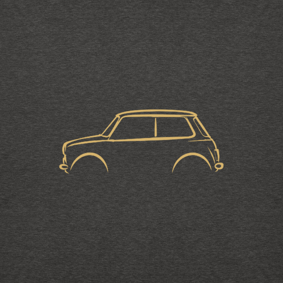 Classic Mini Cooper Premium Hoodie — Core Colors in Charcoal Heather — close-up of the car drawing on fabric