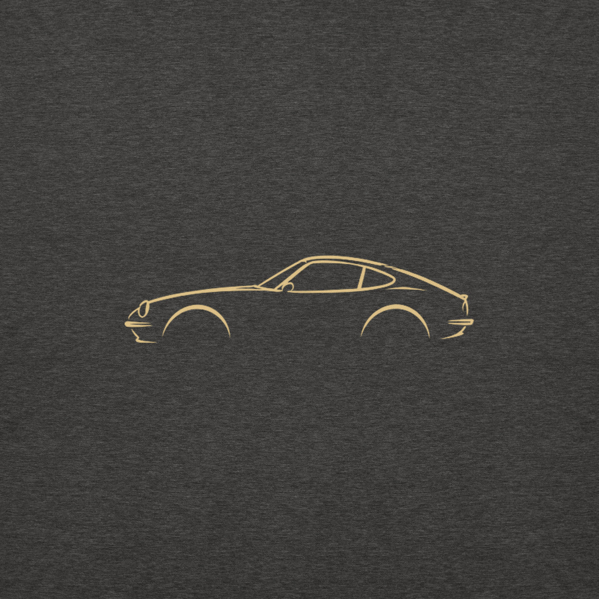 Datsun 240Z Premium Hoodie — Core Colors in Charcoal Heather — close-up of the car drawing on fabric