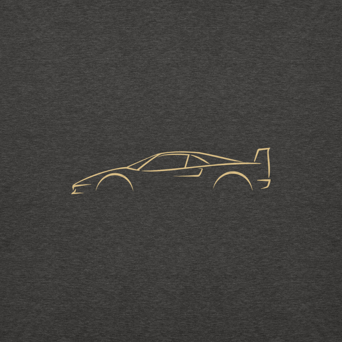 Ferrari F40 Premium Hoodie — Core Colors in Charcoal Heather — close-up of the car drawing on fabric