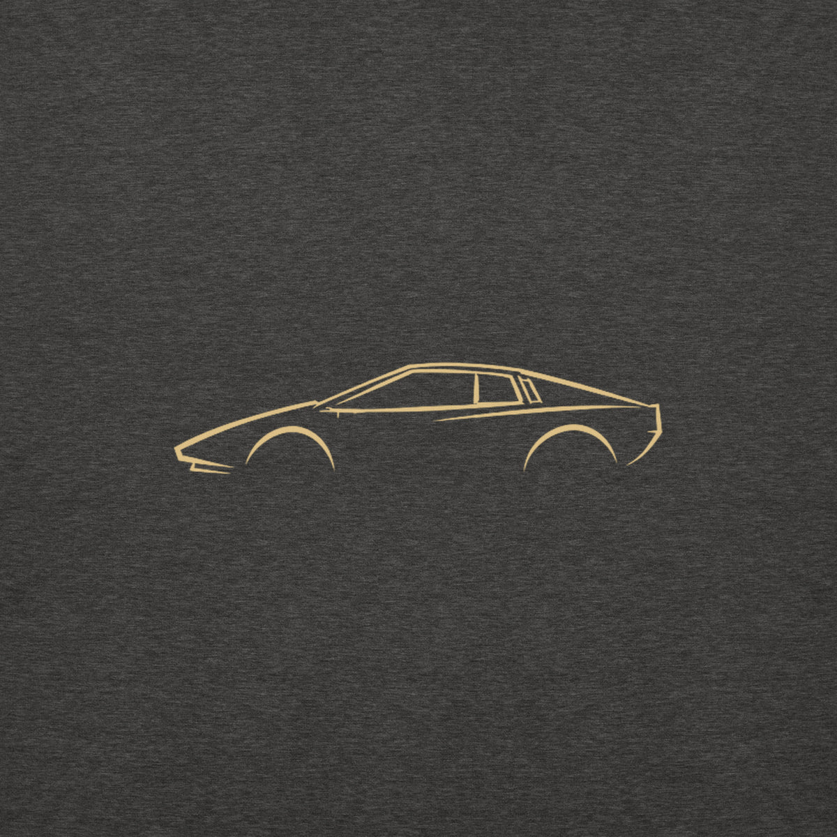 Lotus Esprit S1 Premium Hoodie — Core Colors in Charcoal Heather — close-up of the car drawing on fabric