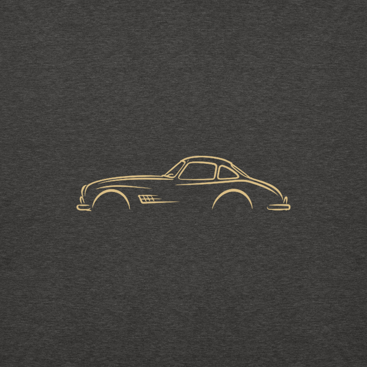 Mercedes-Benz 300 SL Premium Hoodie — Core Colors in Charcoal Heather — close-up of the car drawing on fabric