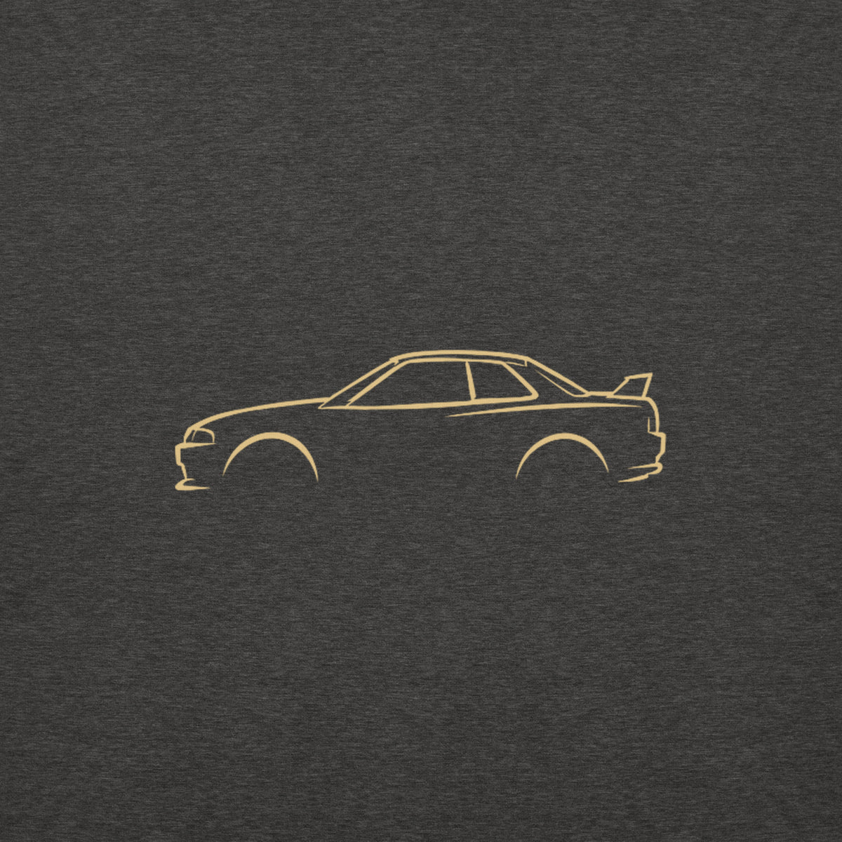 Nissan Skyline GT-R (R32) Premium Hoodie — Core Colors in Charcoal Heather — close-up of the car drawing on fabric