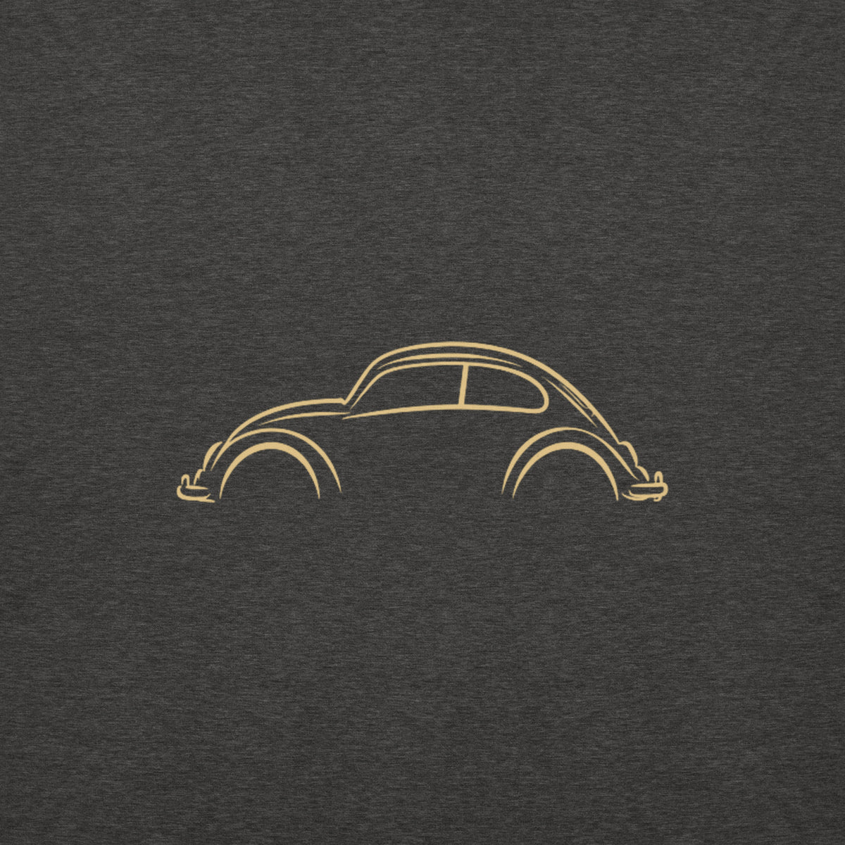 Volkswagen Beetle Premium Hoodie — Core Colors in Charcoal Heather — close-up of the car drawing on fabric