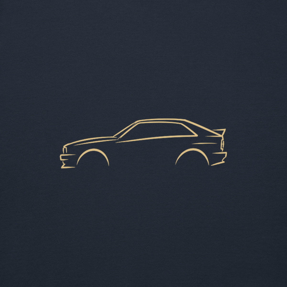 Audi Ur-quattro Premium Hoodie — Core Colors in Navy Blazer — close-up of the car drawing on fabric