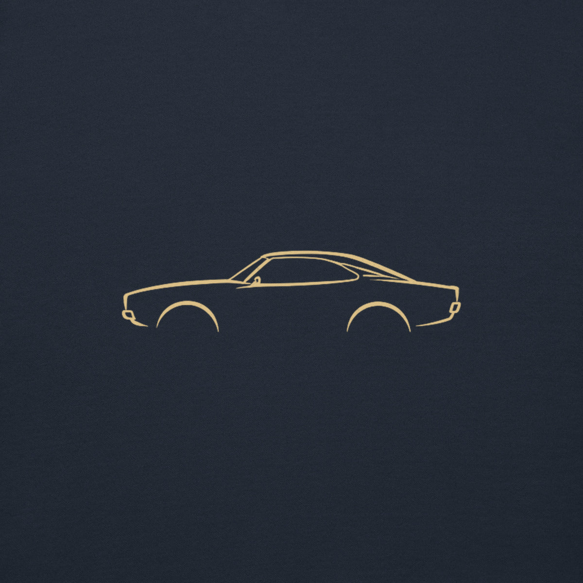 Dodge Charger (1969) Premium Hoodie — Core Colors in Navy Blazer — close-up of the car drawing on fabric