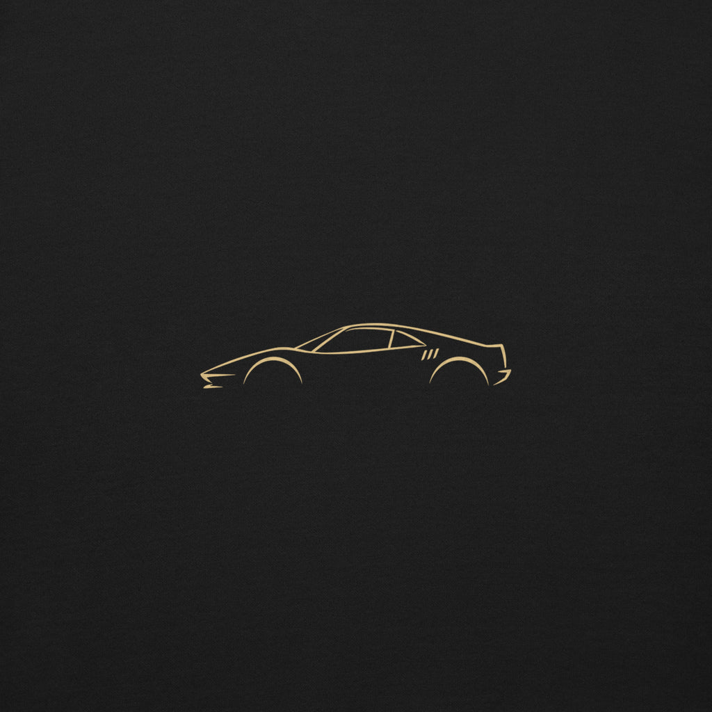 Ferrari 288 GTO Premium Sweatshirt — Core Colors in Black — close-up of the car drawing on fabric