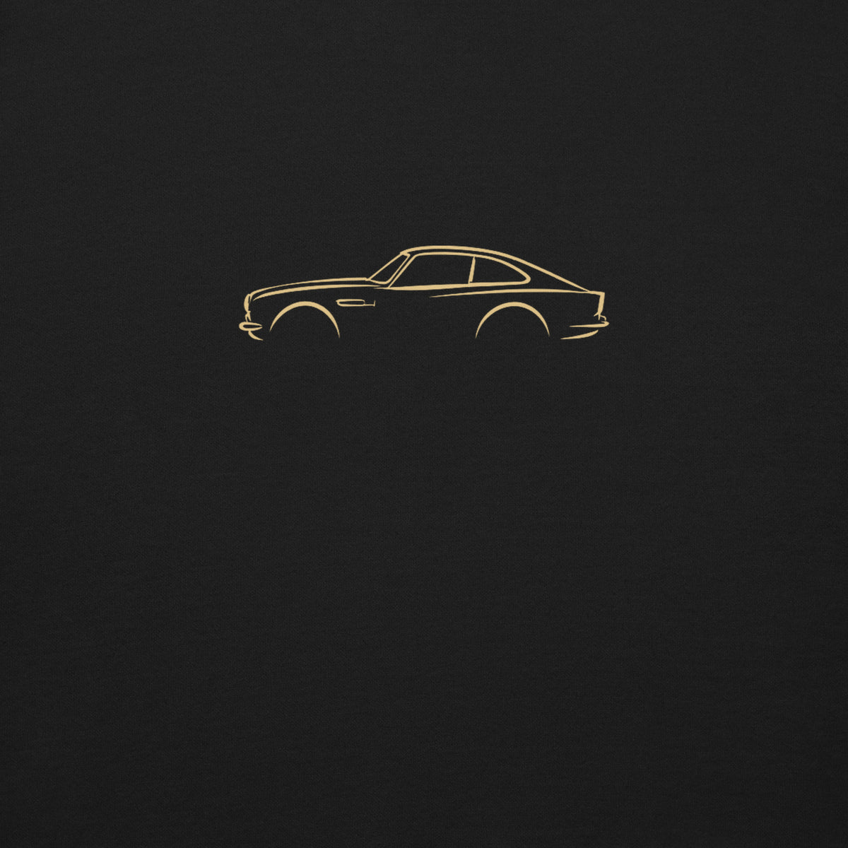 Aston Martin DB5 Premium Sweatshirt — Core Colors in Black — close-up of the car drawing on fabric