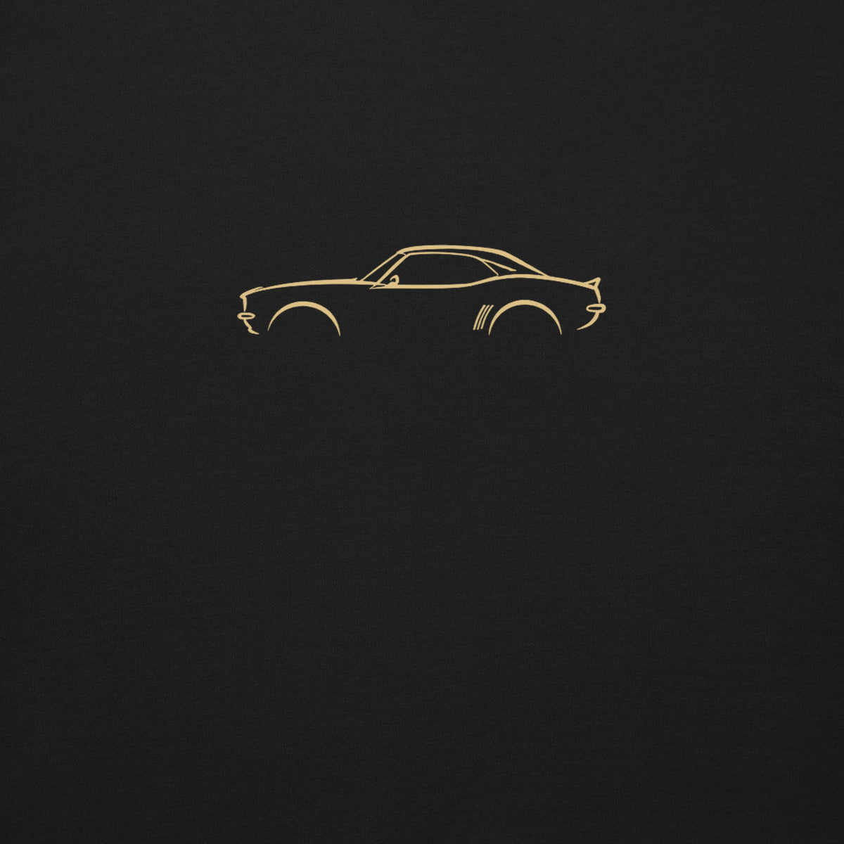 Chevrolet Camaro (1969) Premium Sweatshirt — Core Colors in Black — close-up of the car drawing on fabric