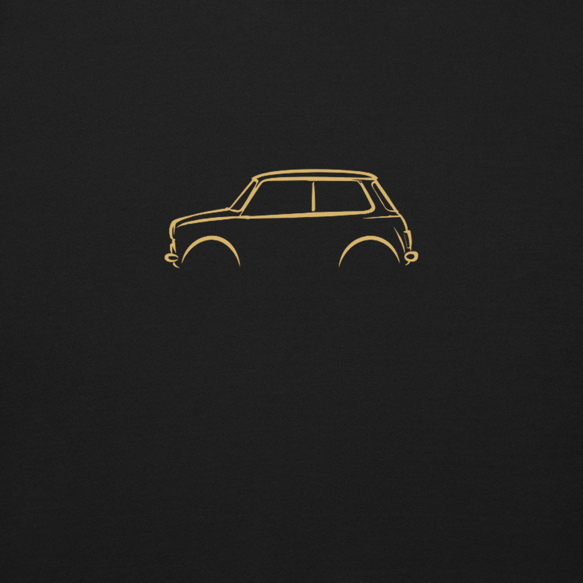 Classic Mini Cooper Premium Sweatshirt — Core Colors in Black — close-up of the car drawing on fabric