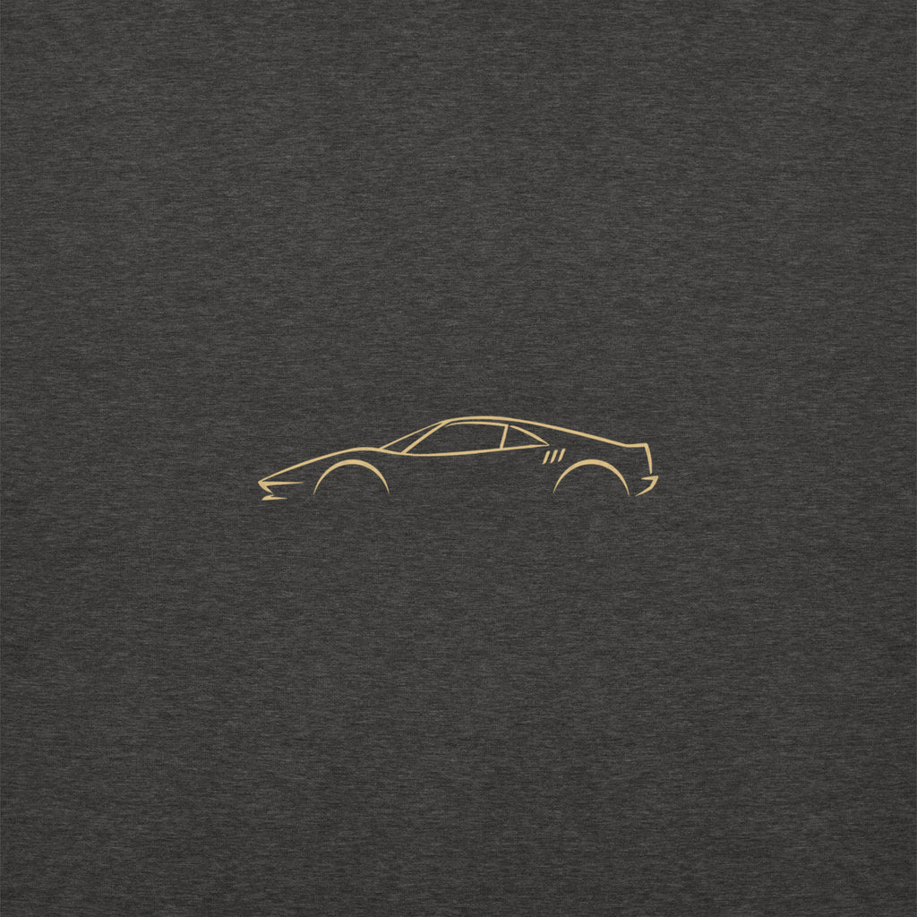 Ferrari 288 GTO Premium Sweatshirt — Core Colors in Charcoal Heather — close-up of the car drawing on fabric