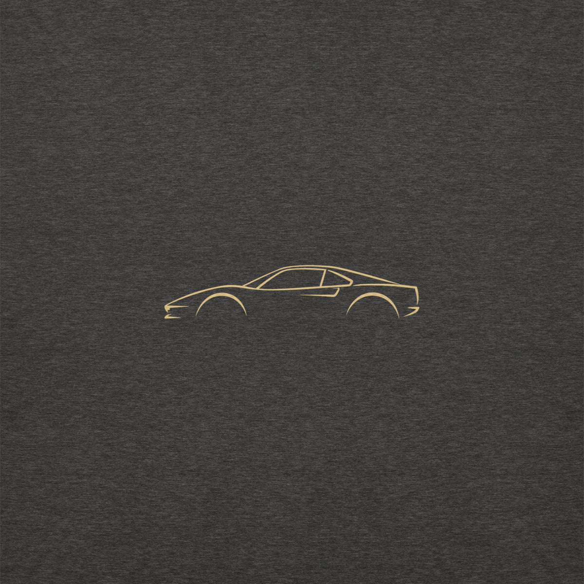 Ferrari 308 GTB Premium Sweatshirt — Core Colors in Charcoal Heather — close-up of the car drawing on fabric