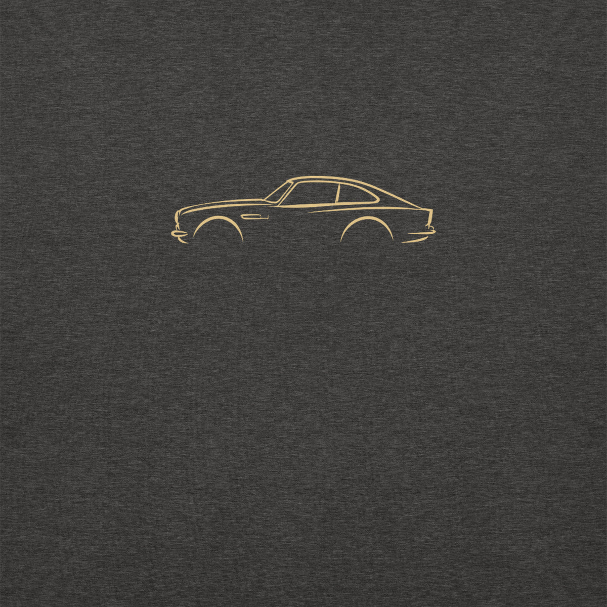 Aston Martin DB5 Premium Sweatshirt — Core Colors in Charcoal Heather — close-up of the car drawing on fabric