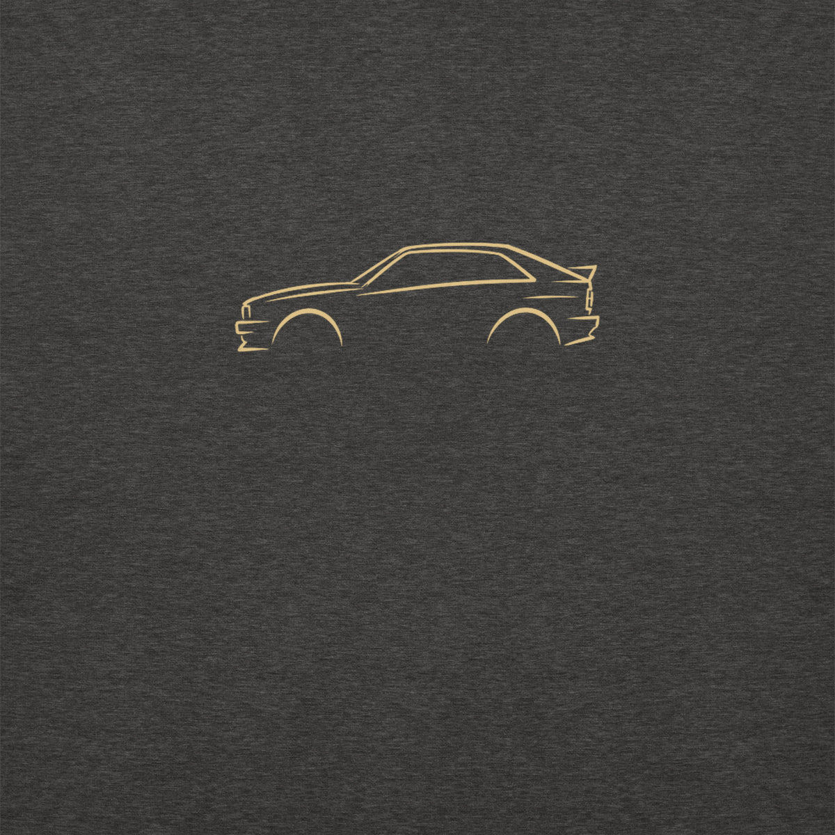 Audi Ur-quattro Premium Sweatshirt — Core Colors in Charcoal Heather — close-up of the car drawing on fabric