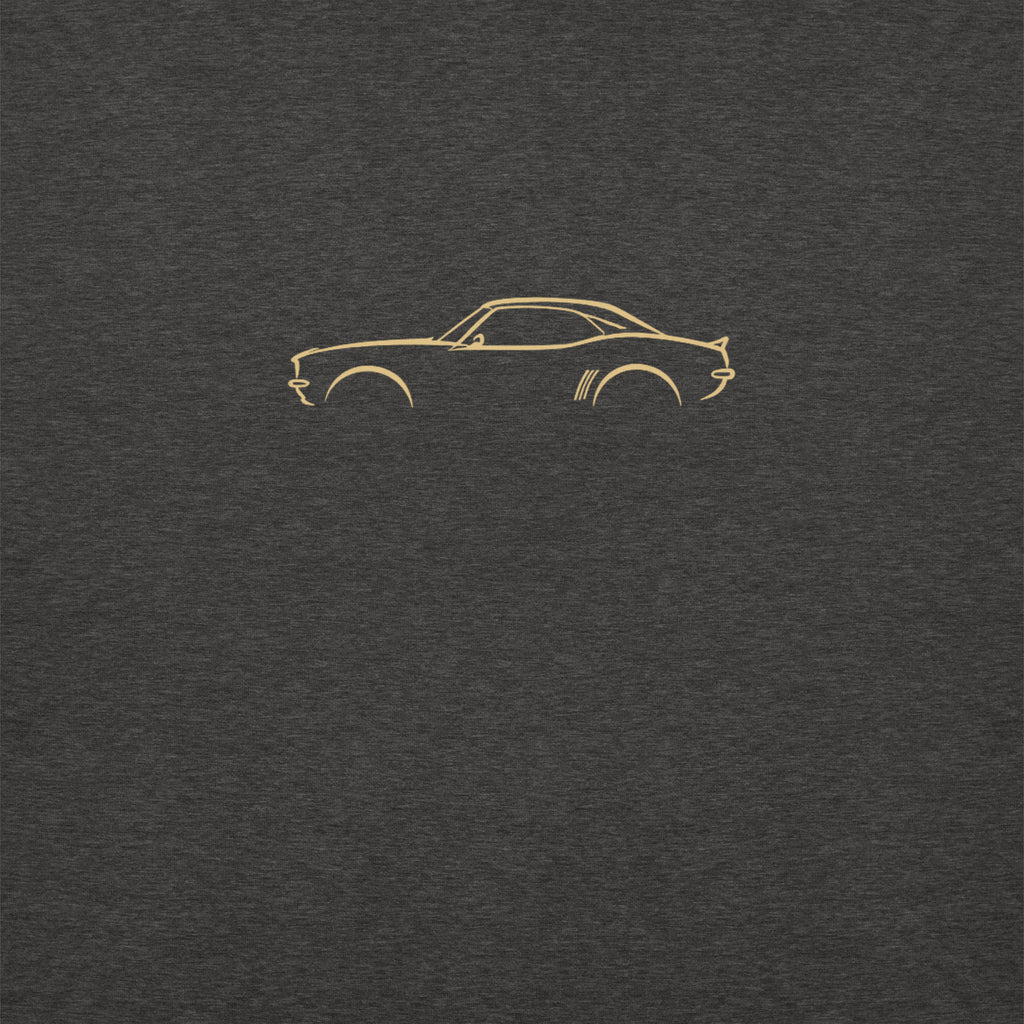 Chevrolet Camaro (1969) Premium Sweatshirt — Core Colors in Charcoal Heather — close-up of the car drawing on fabric