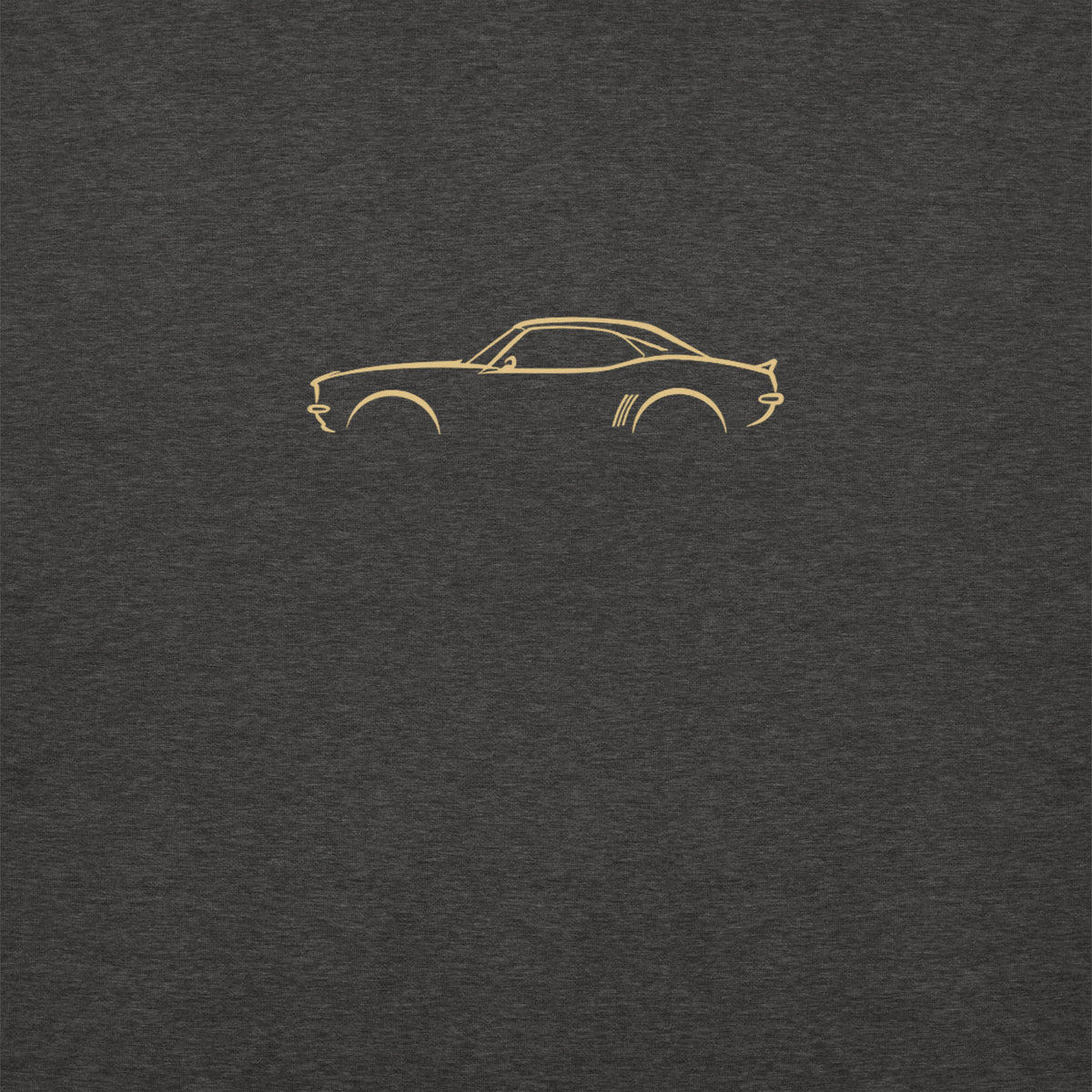 Chevrolet Camaro (1969) Premium Sweatshirt — Core Colors in Charcoal Heather — close-up of the car drawing on fabric