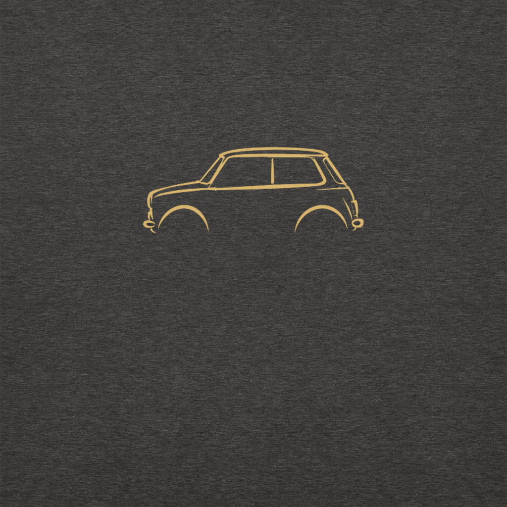 Classic Mini Cooper Premium Sweatshirt — Core Colors in Charcoal Heather — close-up of the car drawing on fabric
