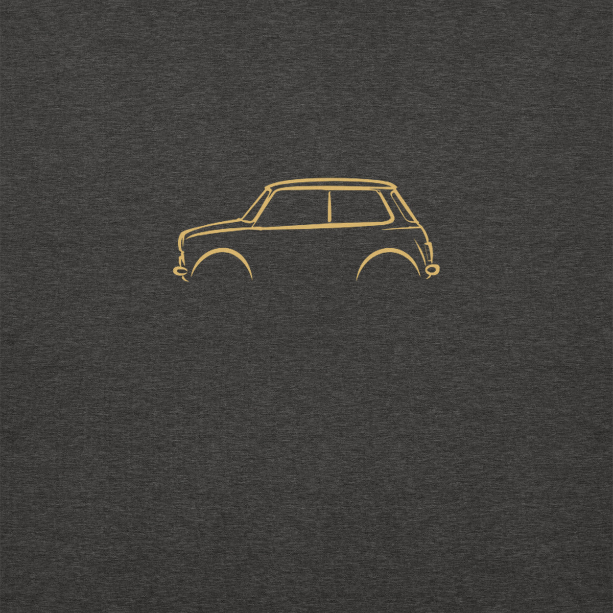 Classic Mini Cooper Premium Sweatshirt — Core Colors in Charcoal Heather — close-up of the car drawing on fabric