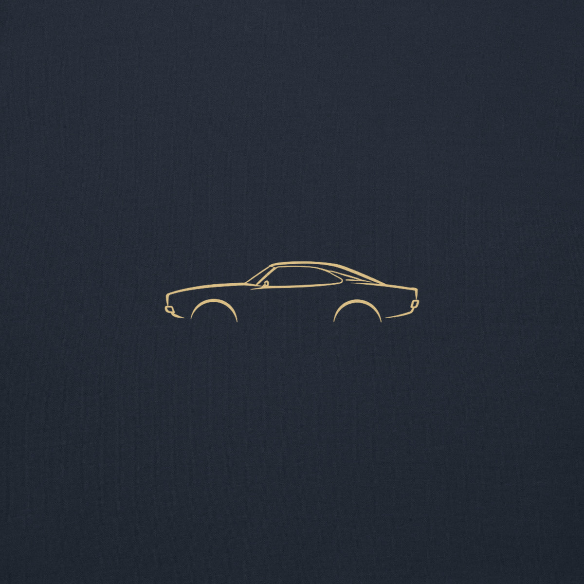 Dodge Charger (1969) Premium Sweatshirt — Core Colors in Navy Blazer — close-up of the car drawing on fabric
