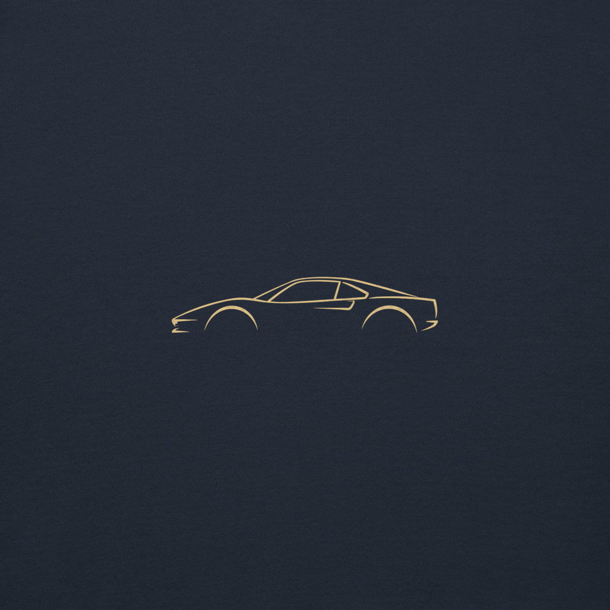 Ferrari 308 GTB Premium Sweatshirt — Core Colors in Navy Blazer — close-up of the car drawing on fabric