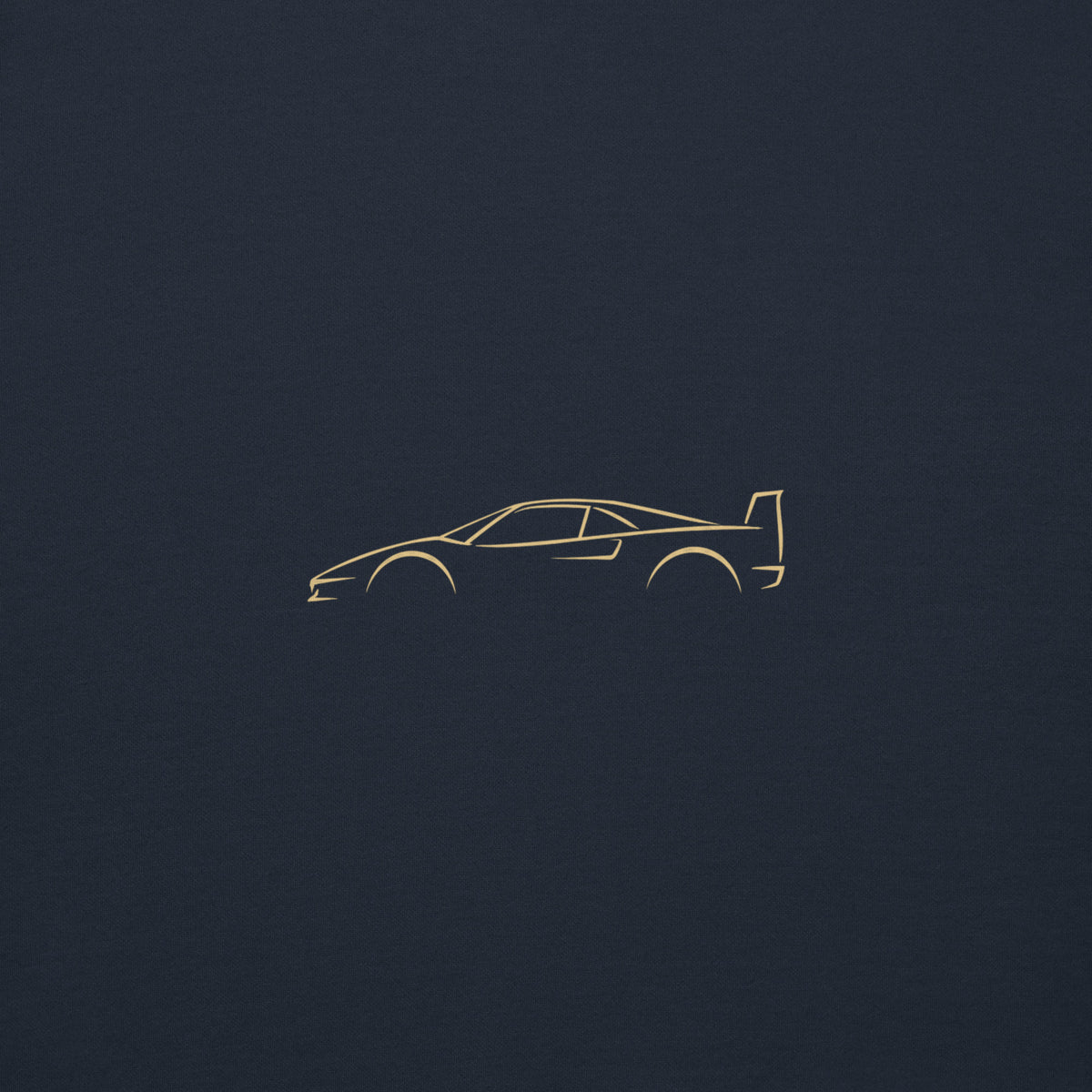 Ferrari F40 Premium Sweatshirt — Core Colors in Navy Blazer — close-up of the car drawing on fabric