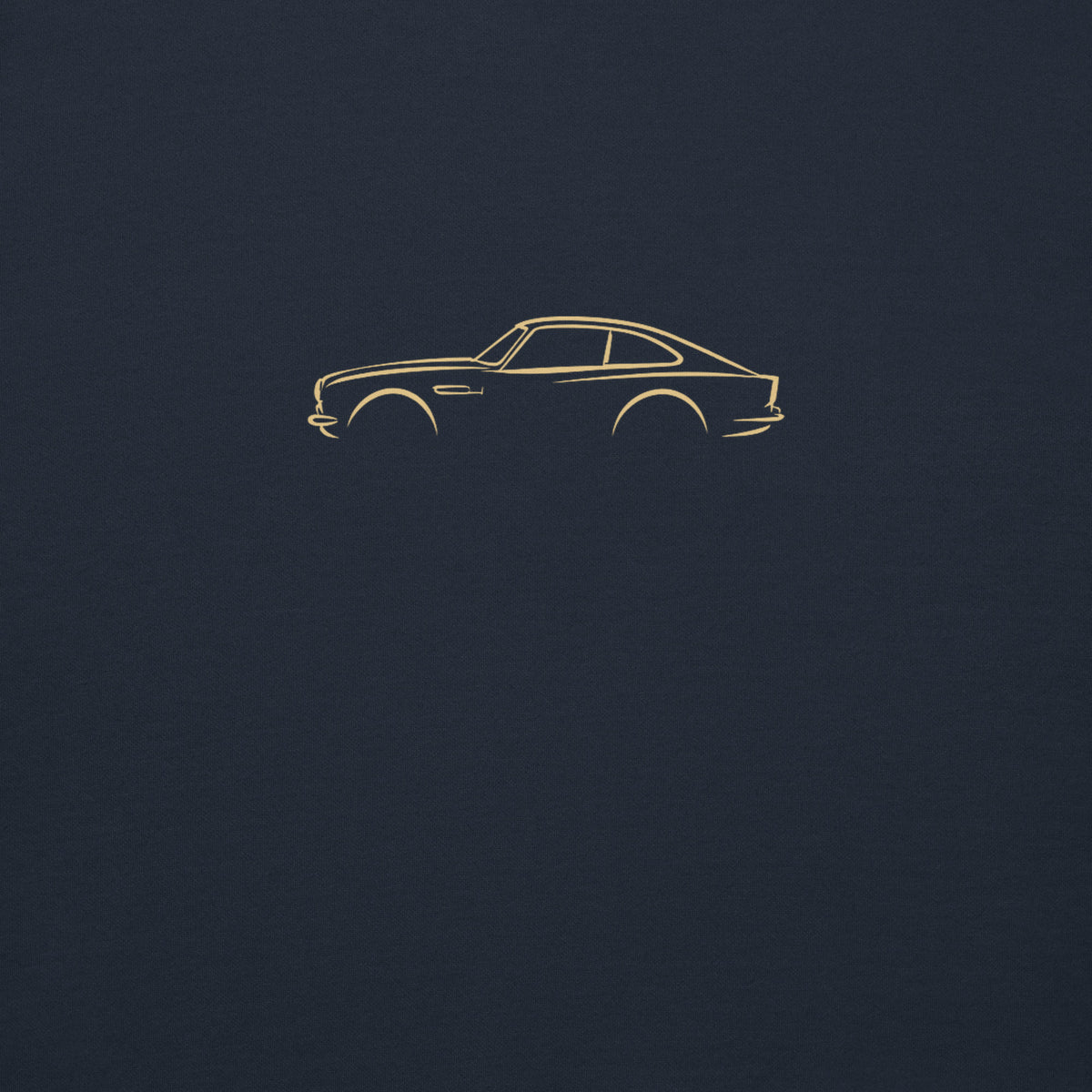 Aston Martin DB5 Premium Sweatshirt — Core Colors in Navy Blazer — close-up of the car drawing on fabric