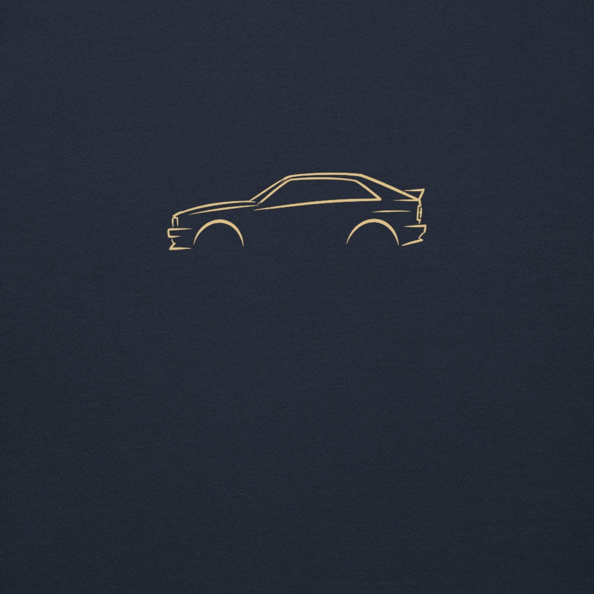 Audi Ur-quattro Premium Sweatshirt — Core Colors in Navy Blazer — close-up of the car drawing on fabric